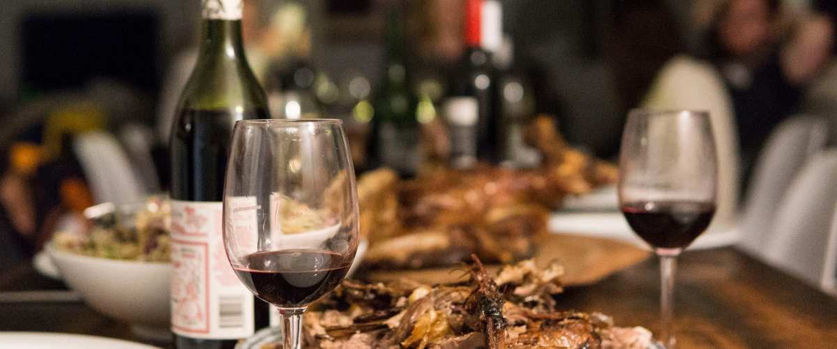 Roast Meat Dinner with Wine