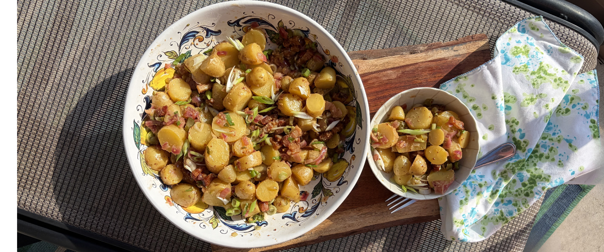 overhead view of potato salad