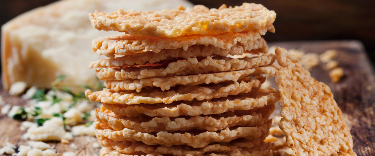 A stack of parmesan crisps